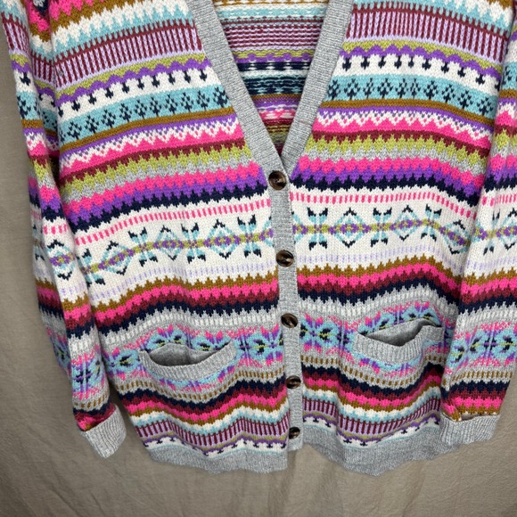 Sundance Women Multicolor Fair Isle Nordic Wool Blend V-Neck Button Cardigan L - Picture 2 of 4
